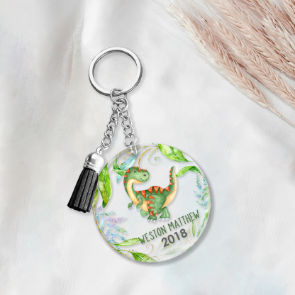 Llavero redondo de acrílico con animales para niñit@s personalizado con 1 nombre y año-Jessemade ES