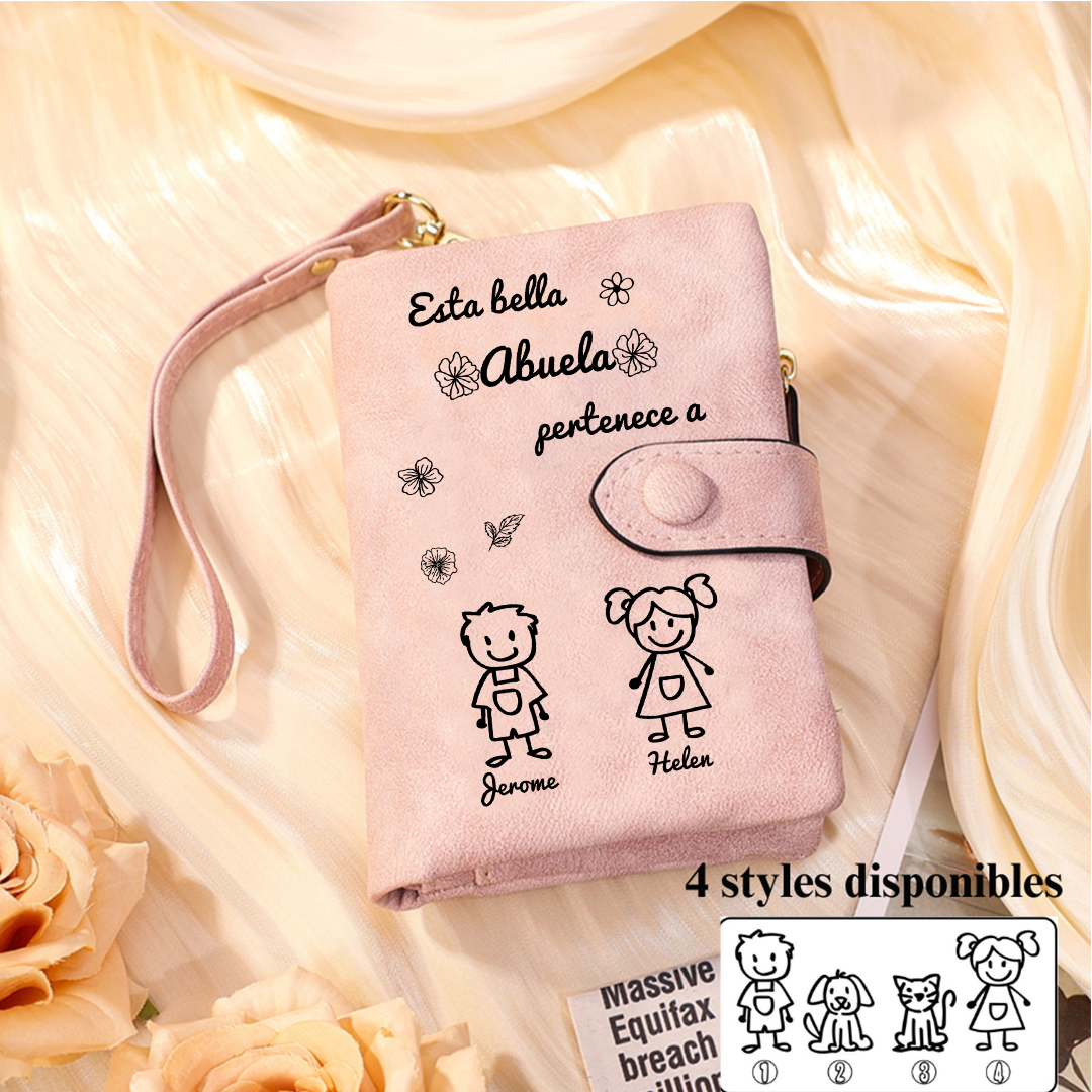 A mi abuela-Cartera, billetera con dibujos seleccionados 2 nombres personalizados monedero clásico para mujer | Jessemade