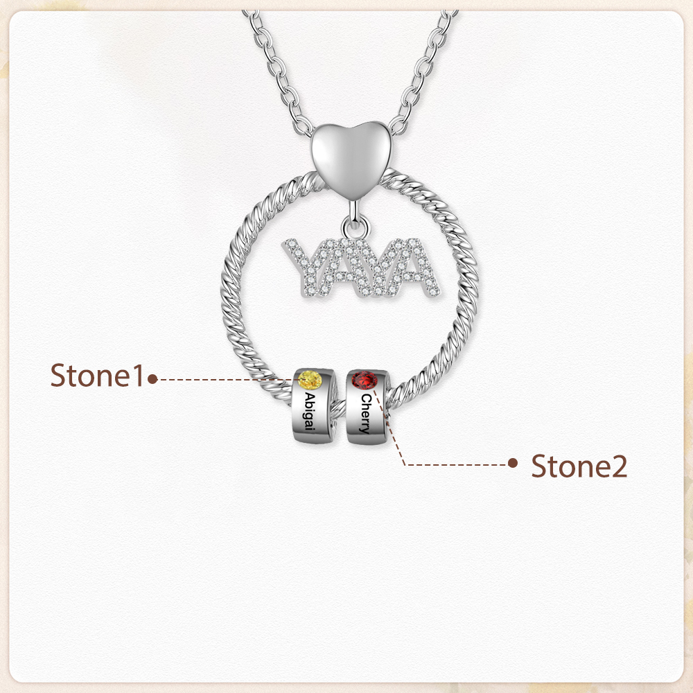 Collar a abuela con colgante de "YAYA" con 2 nombres Y 2 piedras de nacimiento personalizados | Jessemade-Jessemade ES