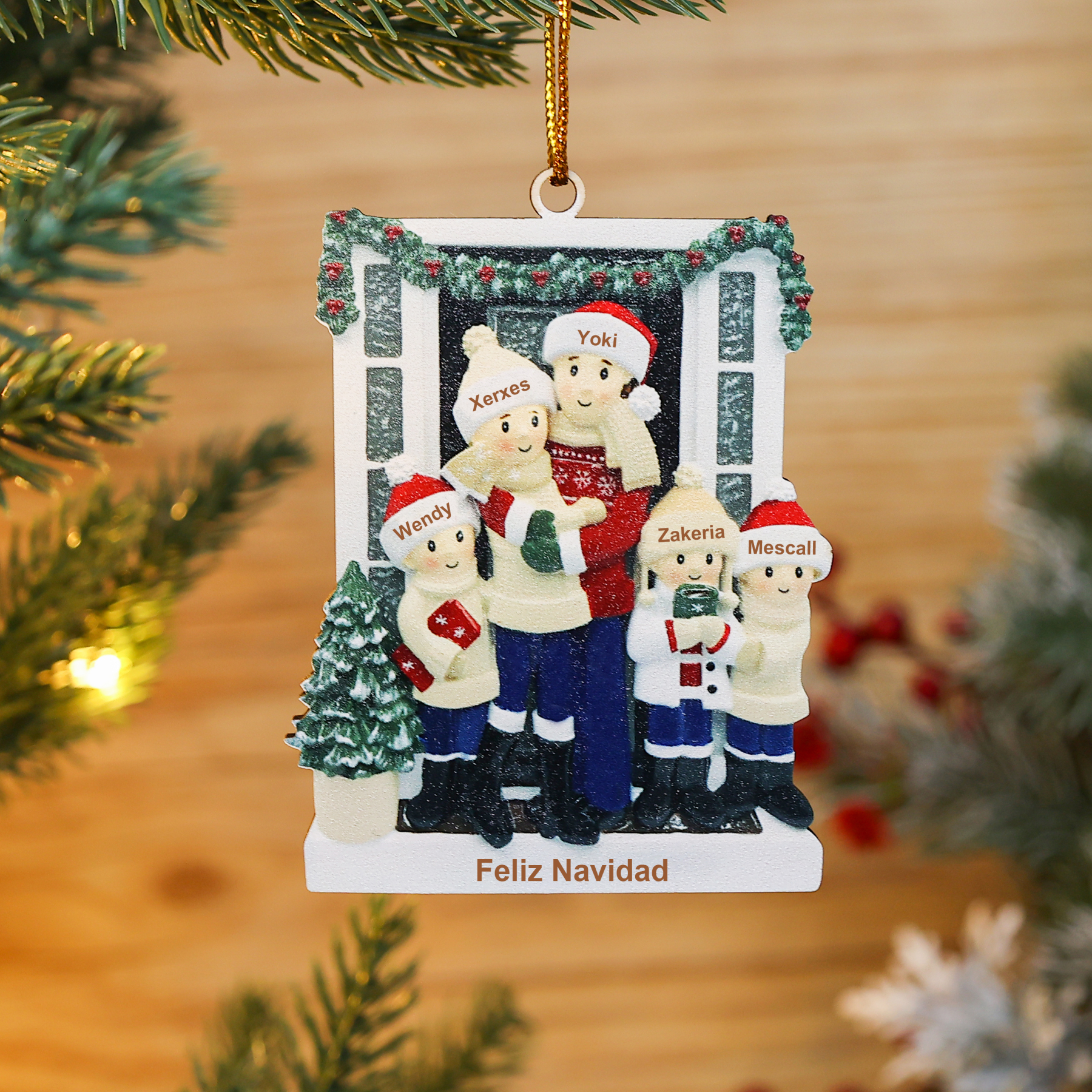 Navidad-Ornamentos Navideños de Madera Familia de 2-5 nombres Personalizados con Texto