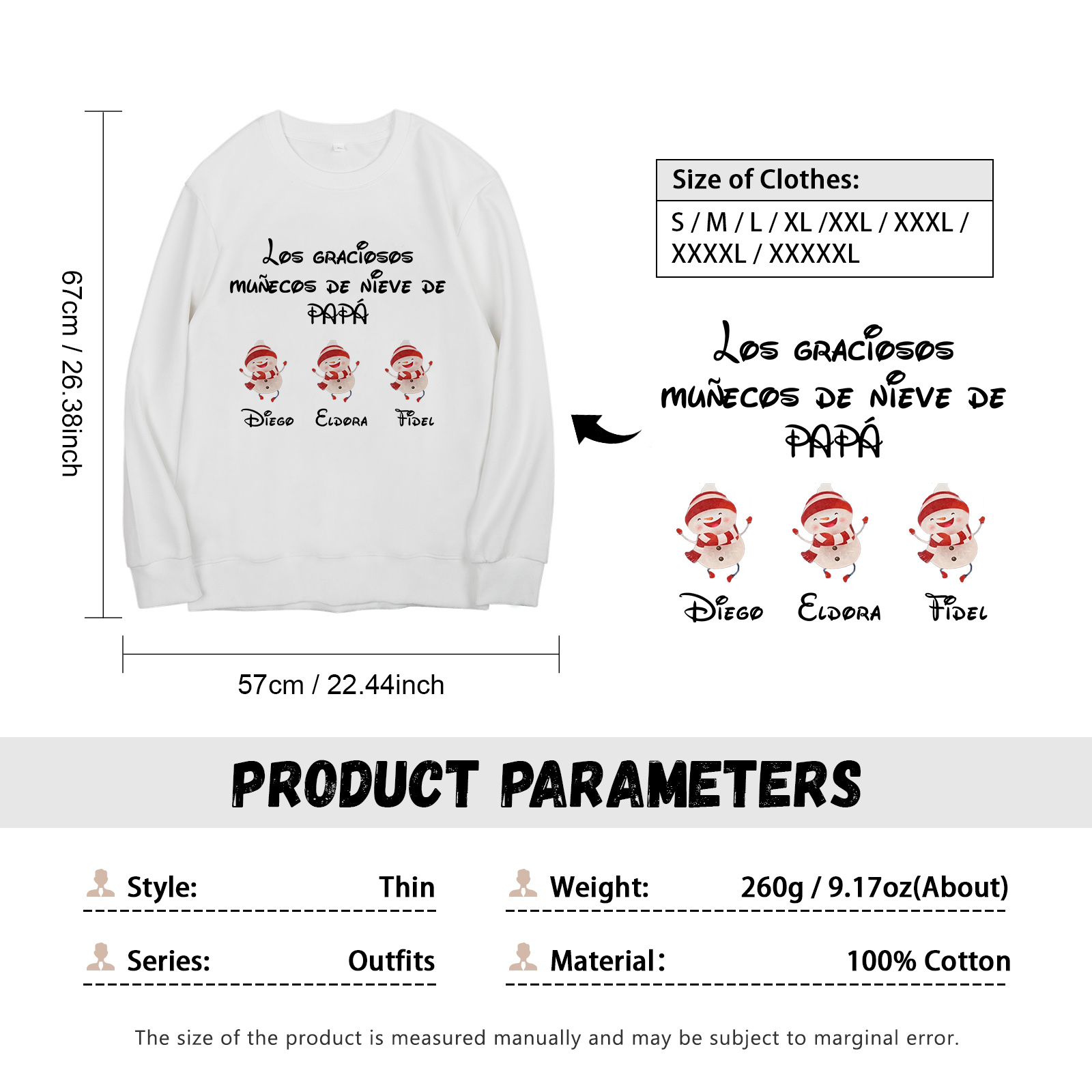 Familia-Sudadera "Muñecos de nieve" 4 nombres personalizados-Jessemade ES