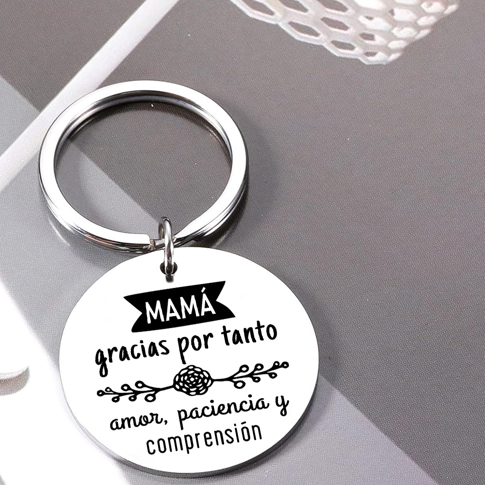 A mi mamá - Llavero de placa redonda "gracias mamá" con 1 foto personalizada-Jessemade ES
