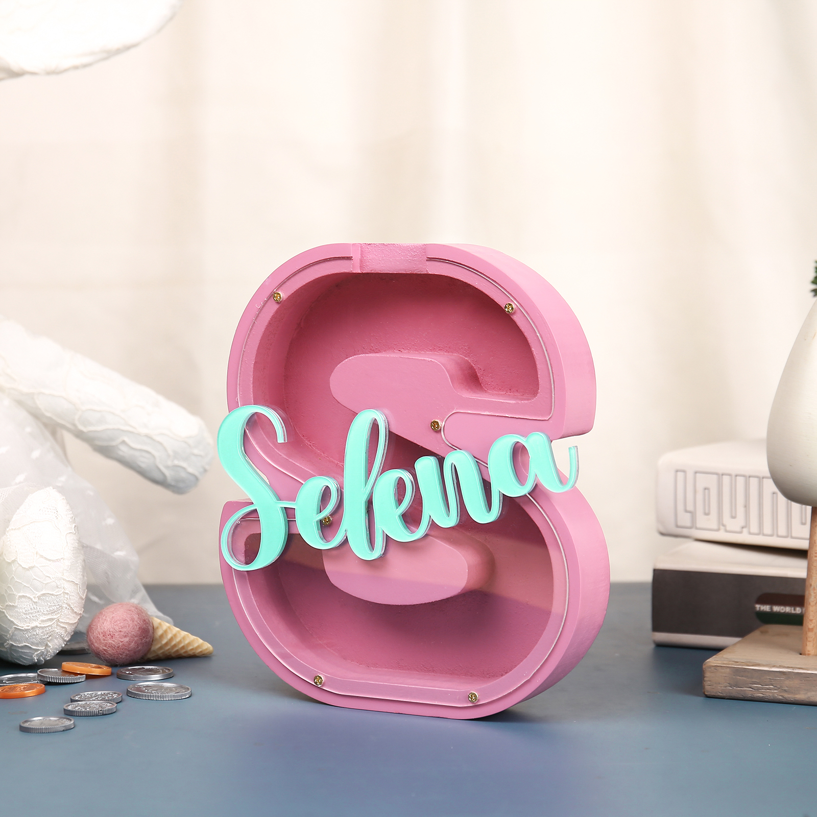 Alcancía de madera en forma de letras con 1 nombre personalizado hucha-Jessemade ES