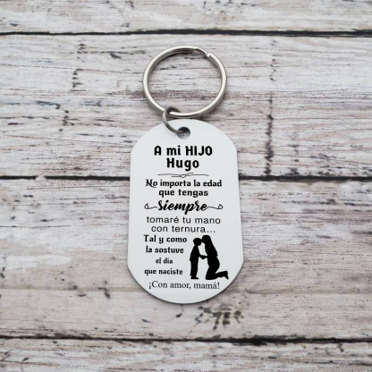 A mi hijo-Llavero de placa "siempre tomaré tu mano" de mamá personalizado con 1 nombre-Jessemade ES