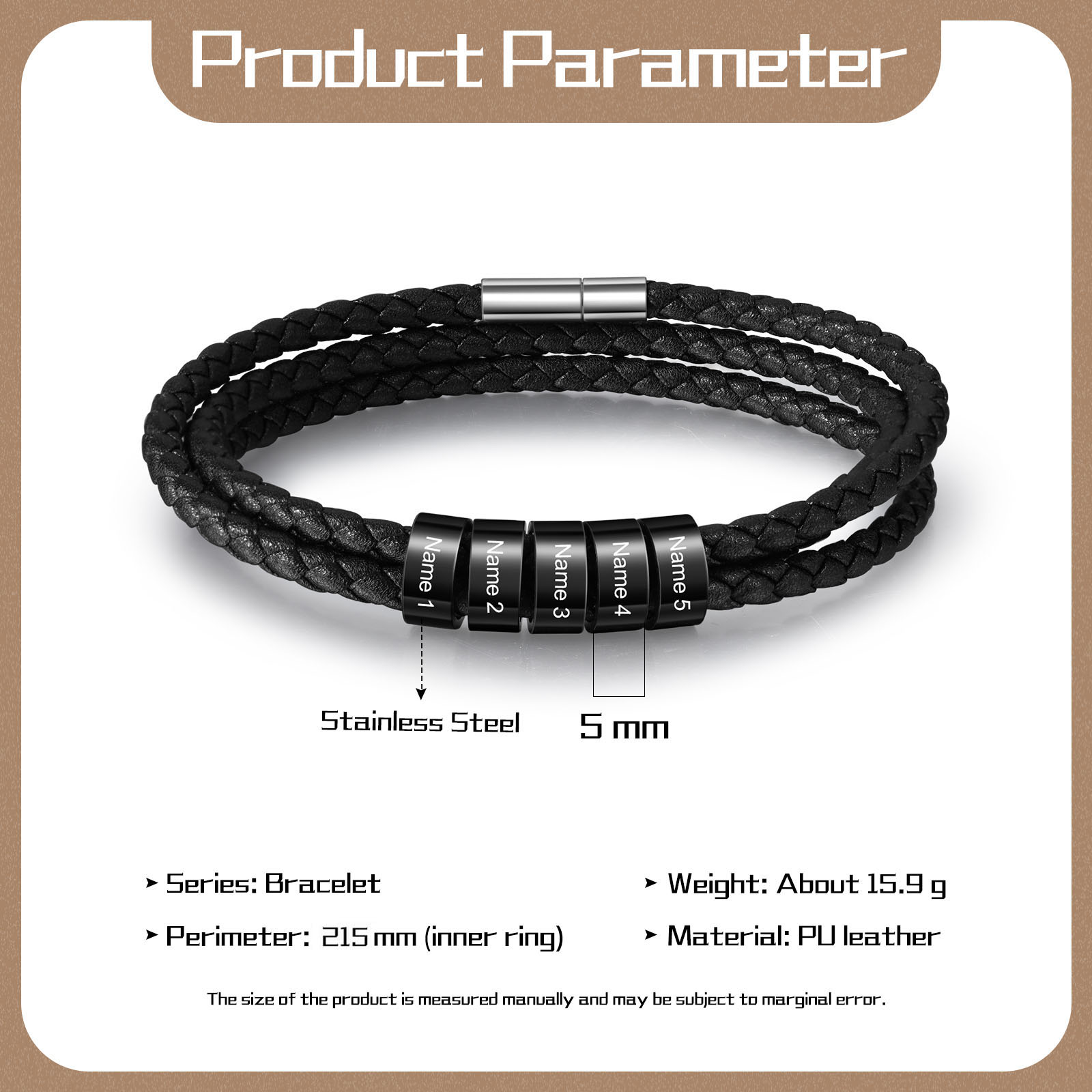 Pulsera de cuero trenzado con 2-5 nombres personalizados para hombre-Jessemade ES