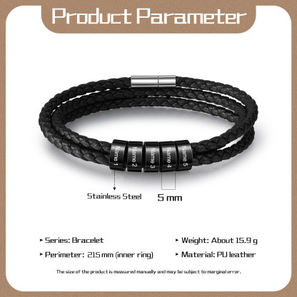 Pulsera de cuero trenzado con 2-5 nombres personalizados para hombre-Jessemade ES