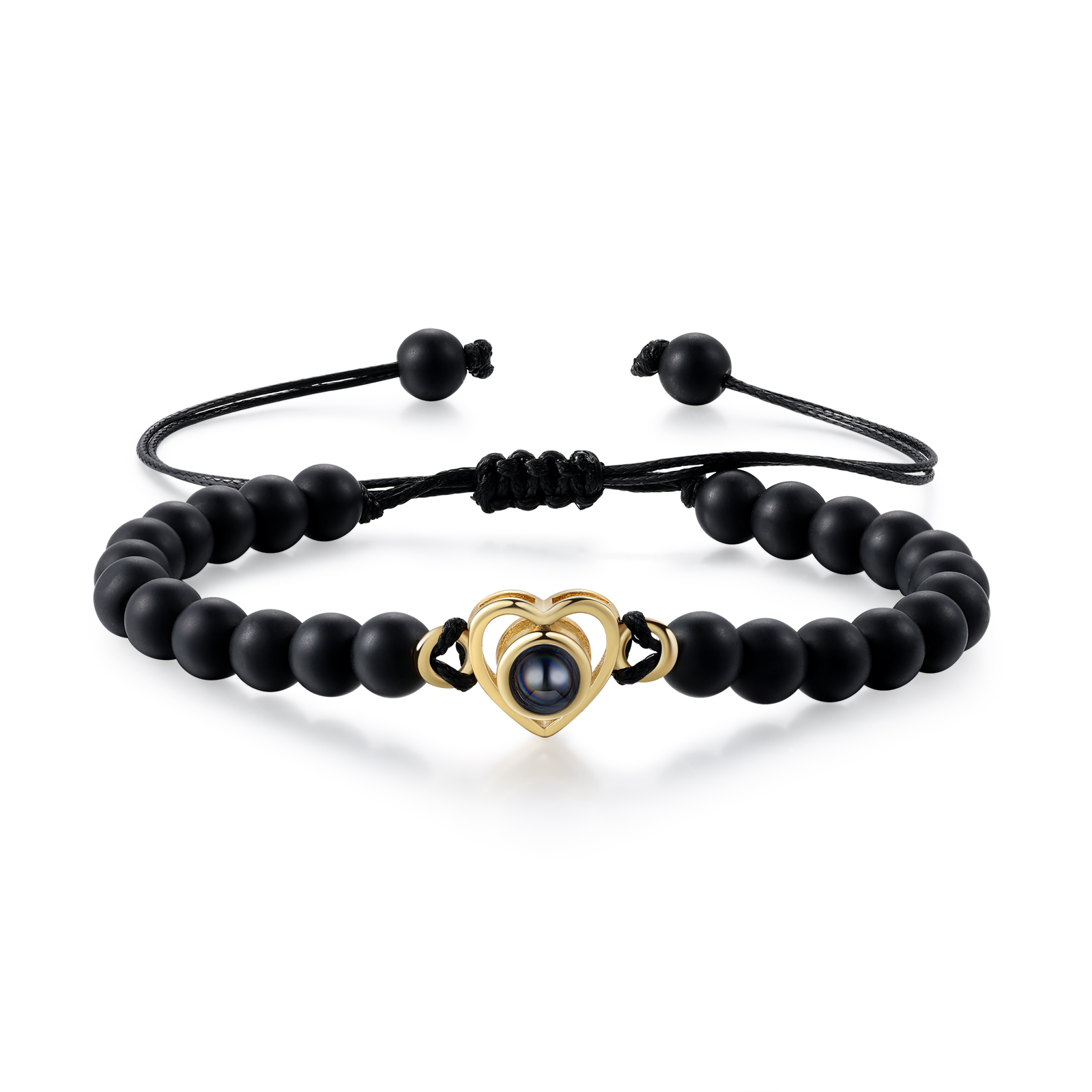 Pulsera de turquesa negra sintética con proyección de foto en color con dije de corazón pulsera ajustable-Jessemade ES