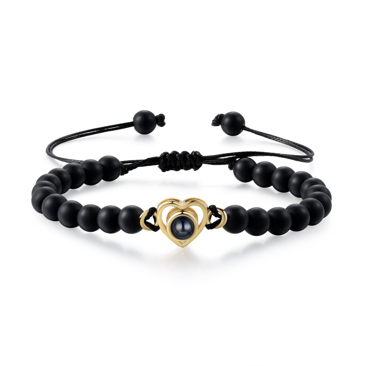 Pulsera de turquesa negra sintética con proyección de foto en color con dije de corazón pulsera ajustable-Jessemade ES