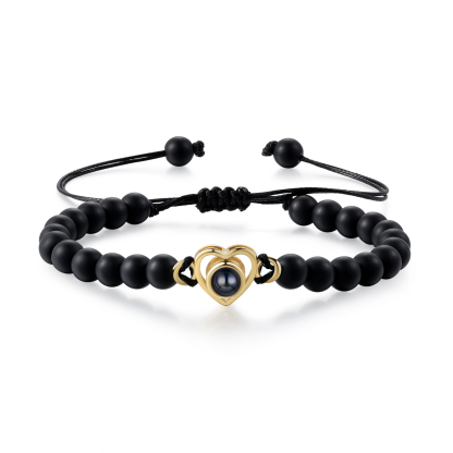 Pulsera de turquesa negra sintética con proyección de foto en color con dije de corazón pulsera ajustable-Jessemade ES