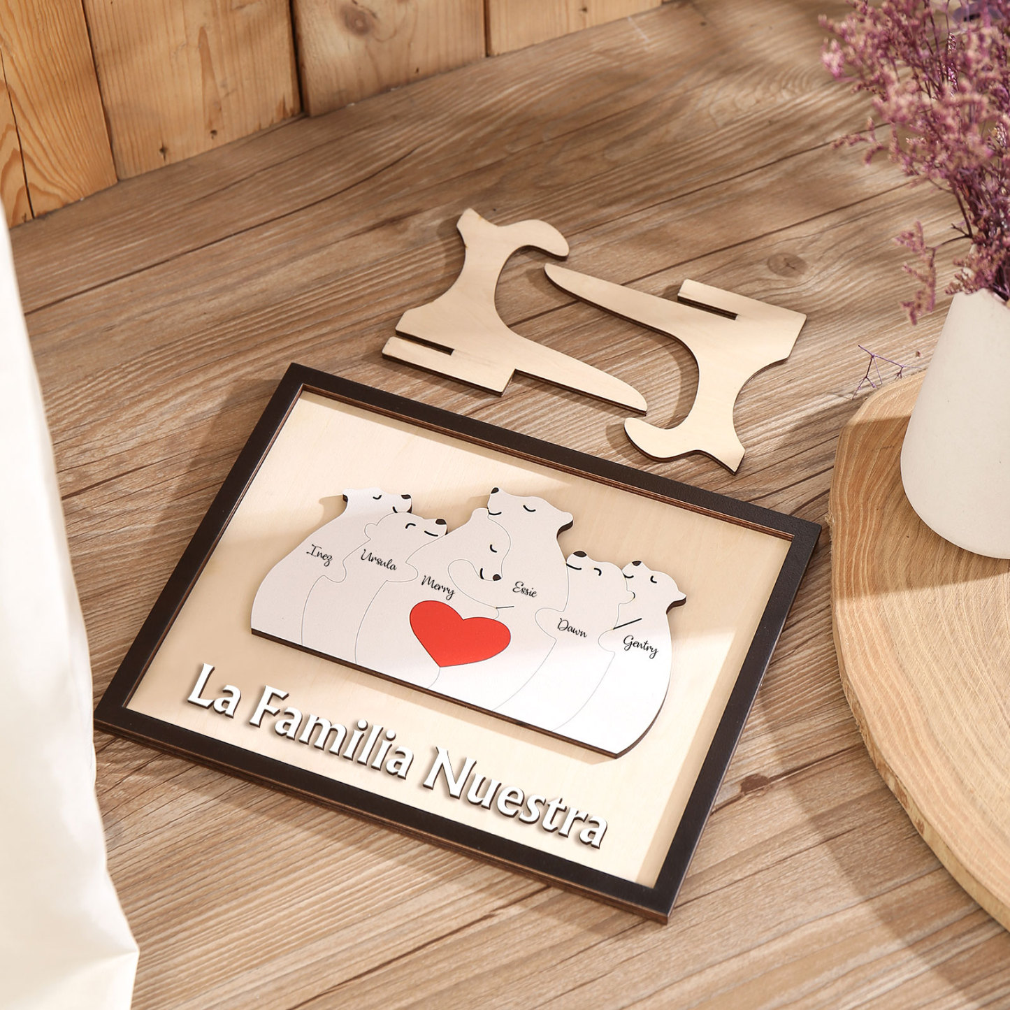 A familia-Adorno 2-6 nombres personalizados decoración de madera familia de canguros-Jessemade ES