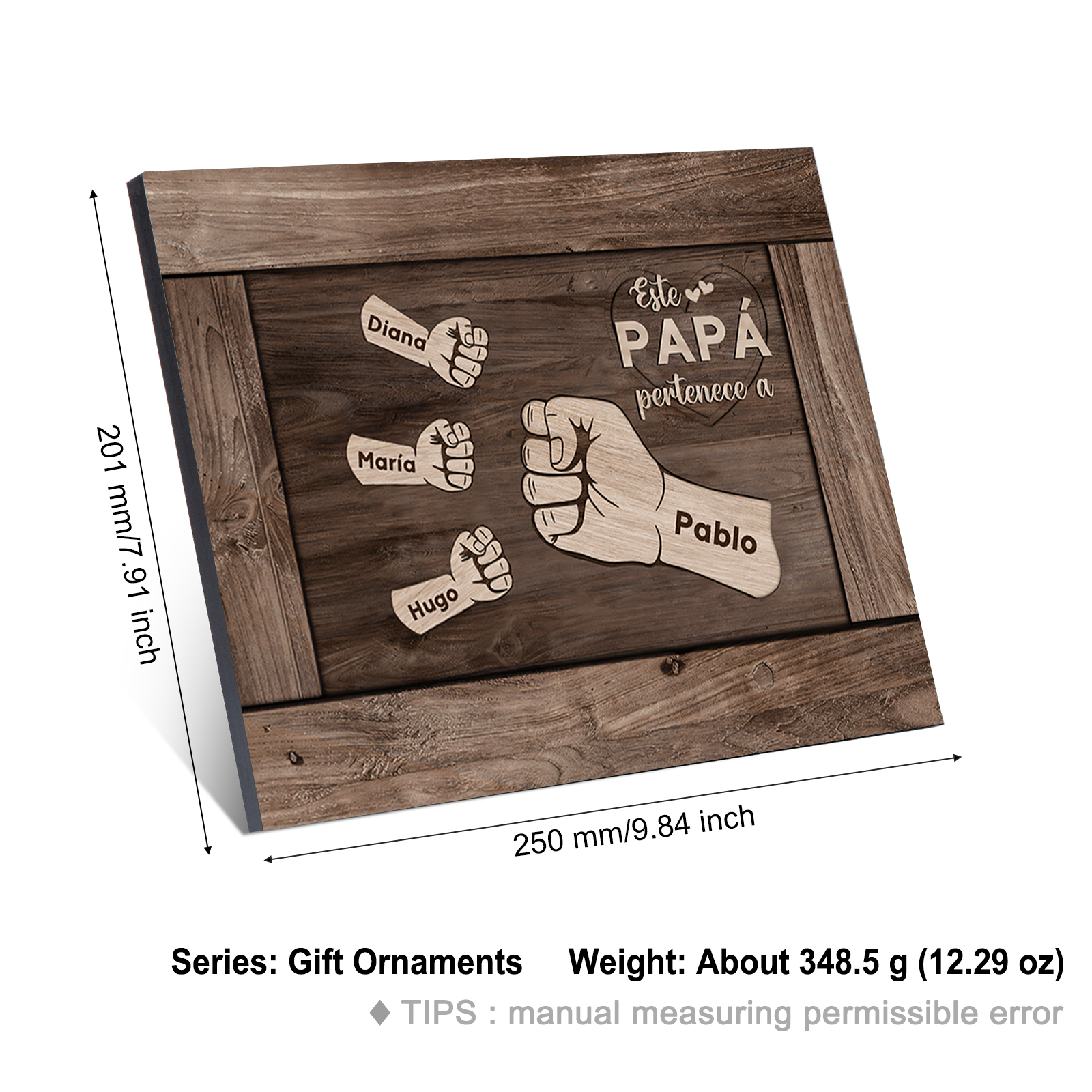 A mi papá - Lámina marco de madera puño con puño 4 nombres personalizados-Jessemade ES