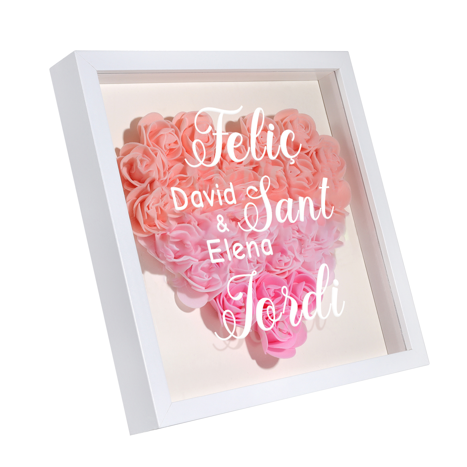 Sant Jordi-Adorno de madera de flores personalizado con 2 nombres-Jessemade ES