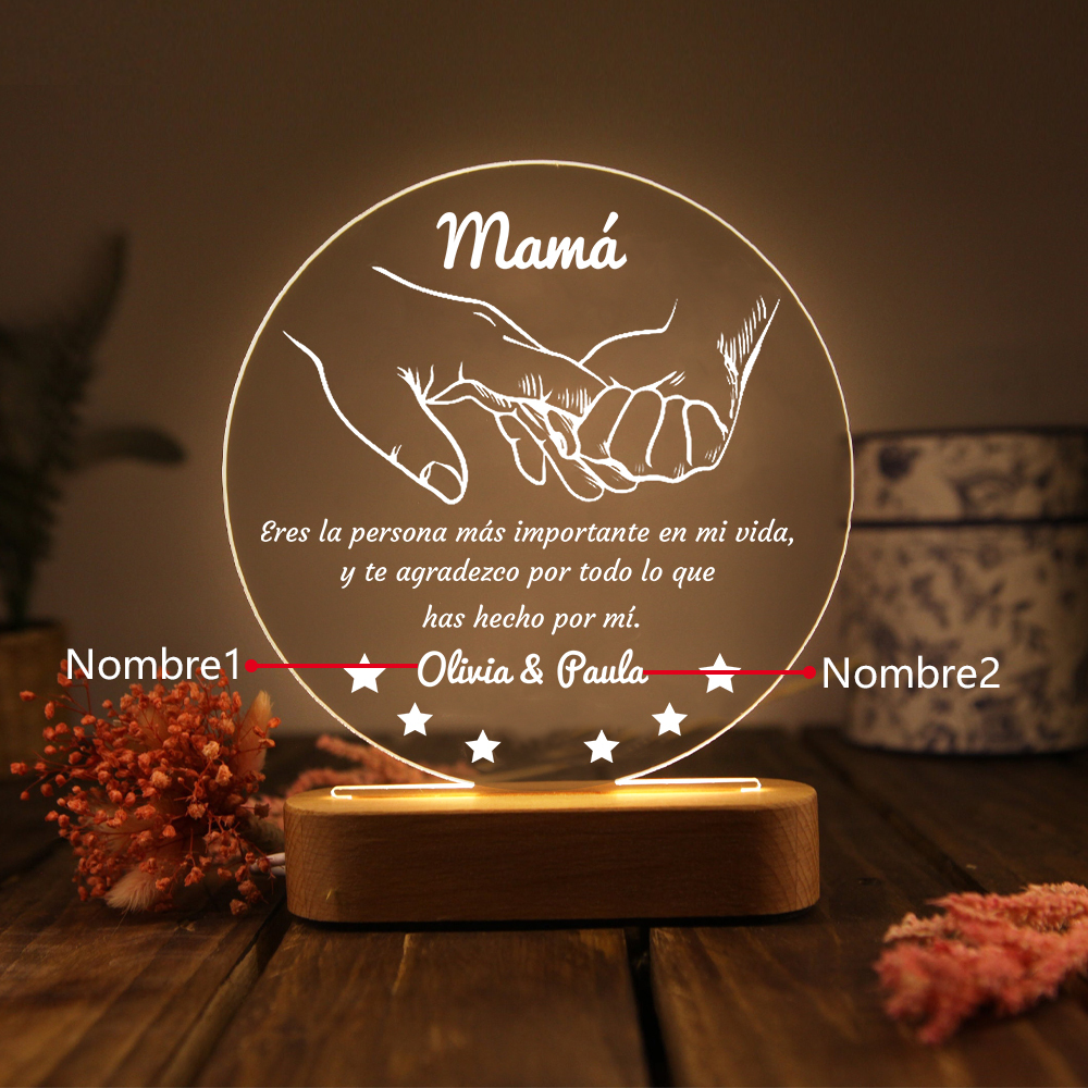 A mi mamá-Lámpara 3D Ilusión Luz de Noche Personalizada con 2 Nombres-Jessemade ES