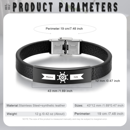 Pulsera de Cuero con Placa de Nombre y Fecha Personalizados -Jessemade ES