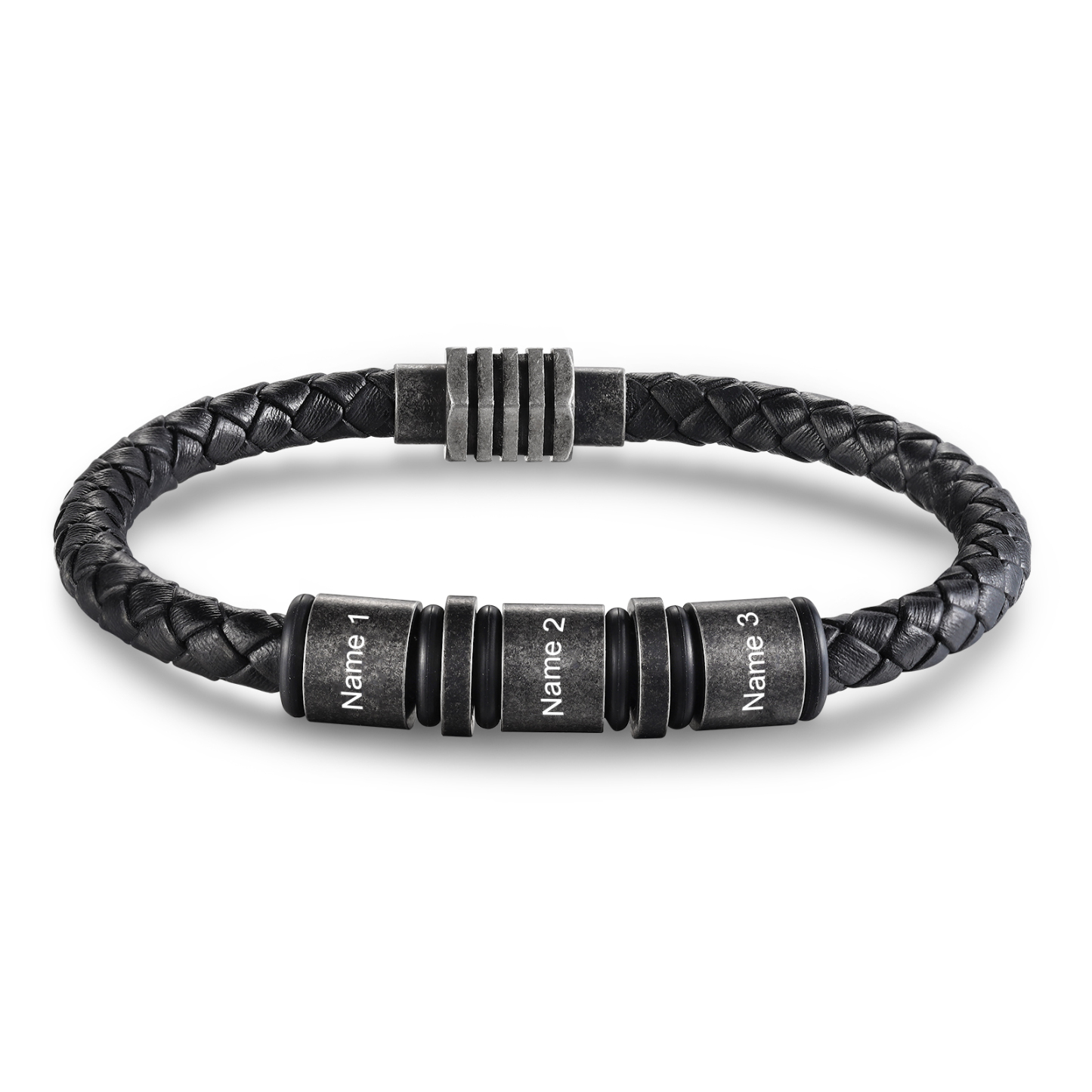 Pulsera de cuero trenzado con 3 aros 3 nombres personalizados pulsera de hombre -Jessemade ES