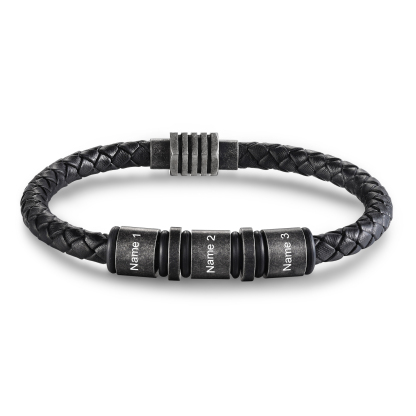 Pulsera de cuero trenzado con 3 aros 3 nombres personalizados pulsera de hombre -Jessemade ES