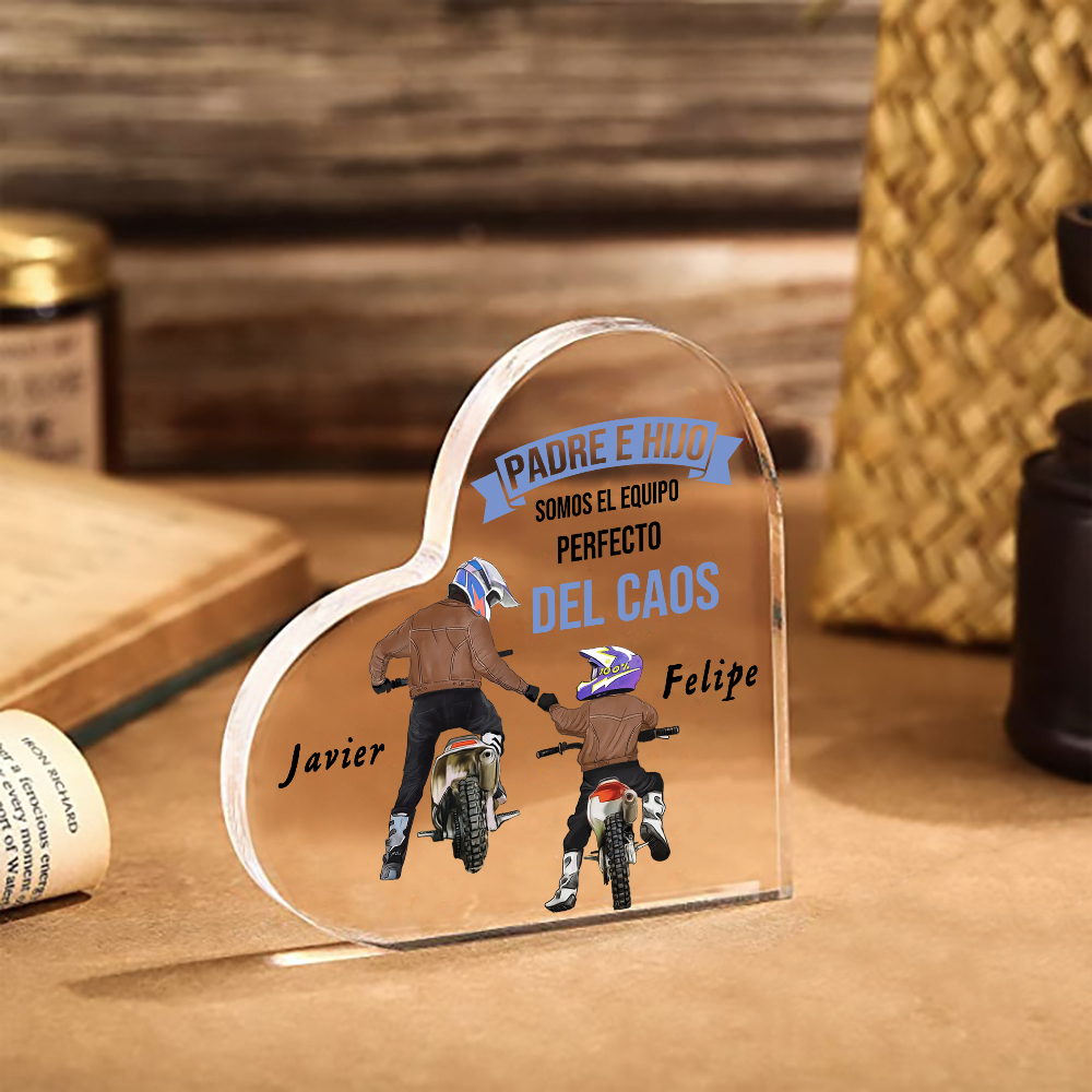 Placa de acrílico en forma de corazón papá e hijo con 2 nombres personalizados-Jessemade ES