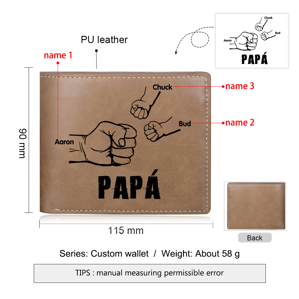 A mi papá-Cartera 2-5 nombres y foto personalizados billetera clásica puño a puño -Jessemade ES