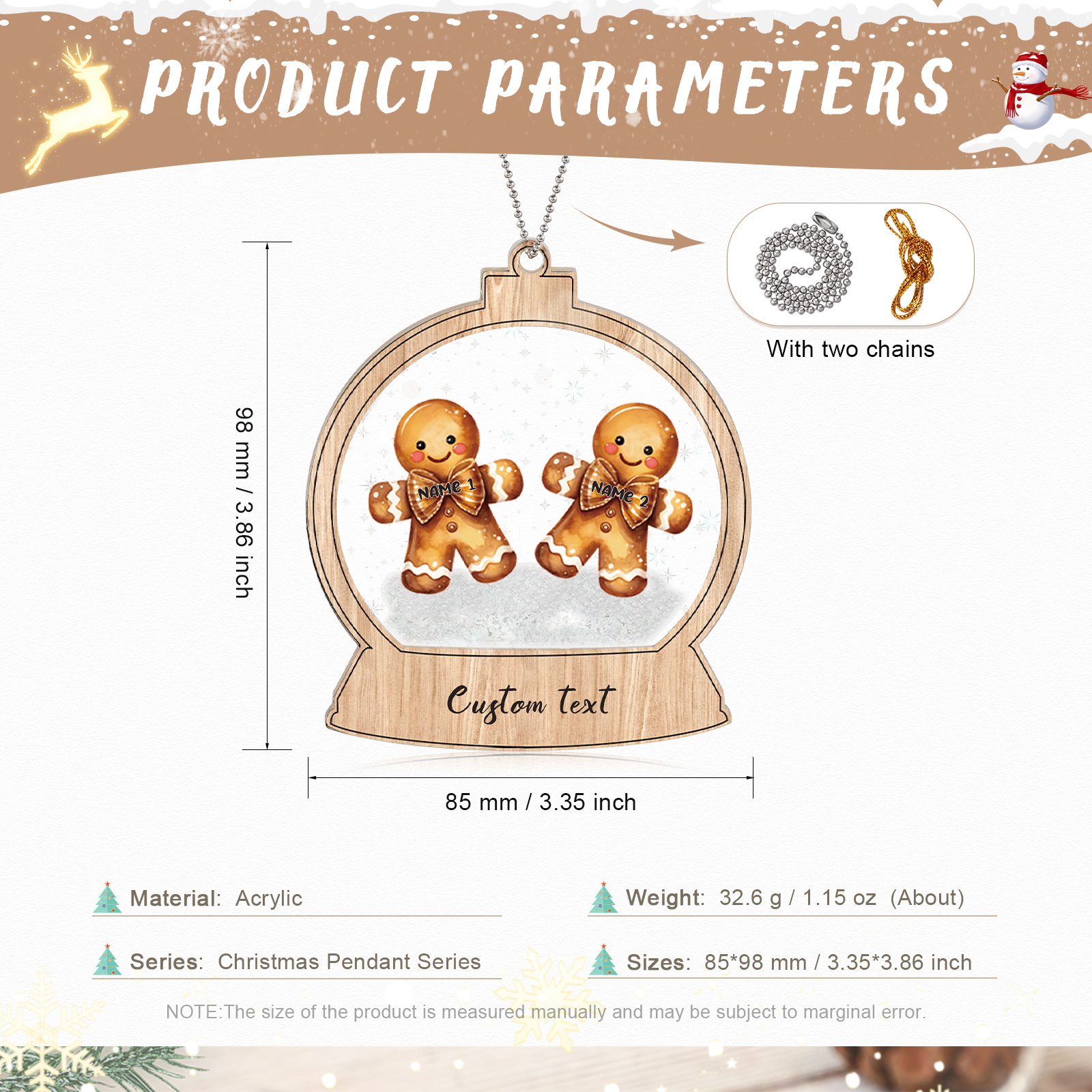 Navidad-Ornamentos Navideños de Acrílico Bola de Cristal 2 Nombres con Texto Personalizados