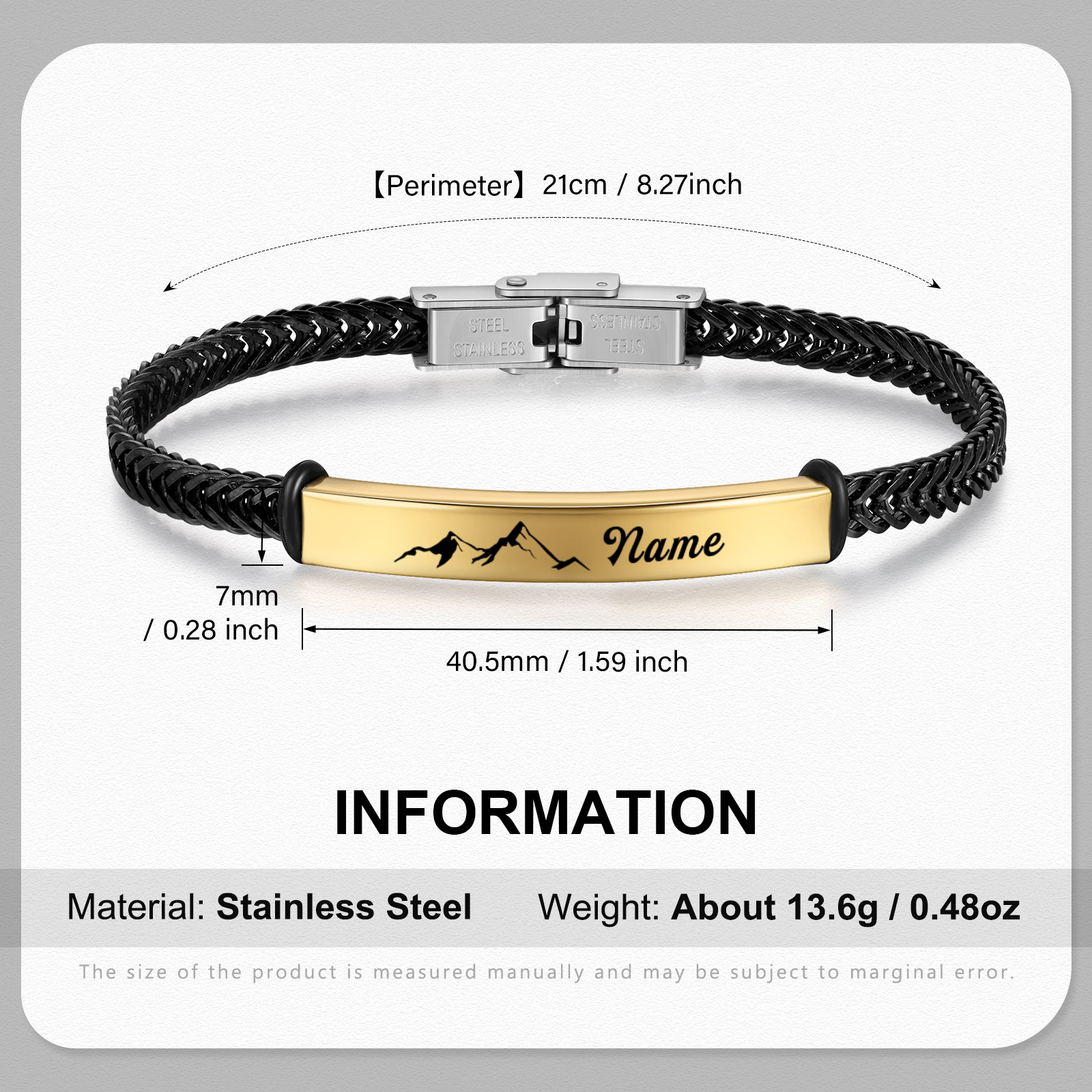 Pulsera de Cadena con Placa de Montaña Nombre Personalizado-Jessemade ES