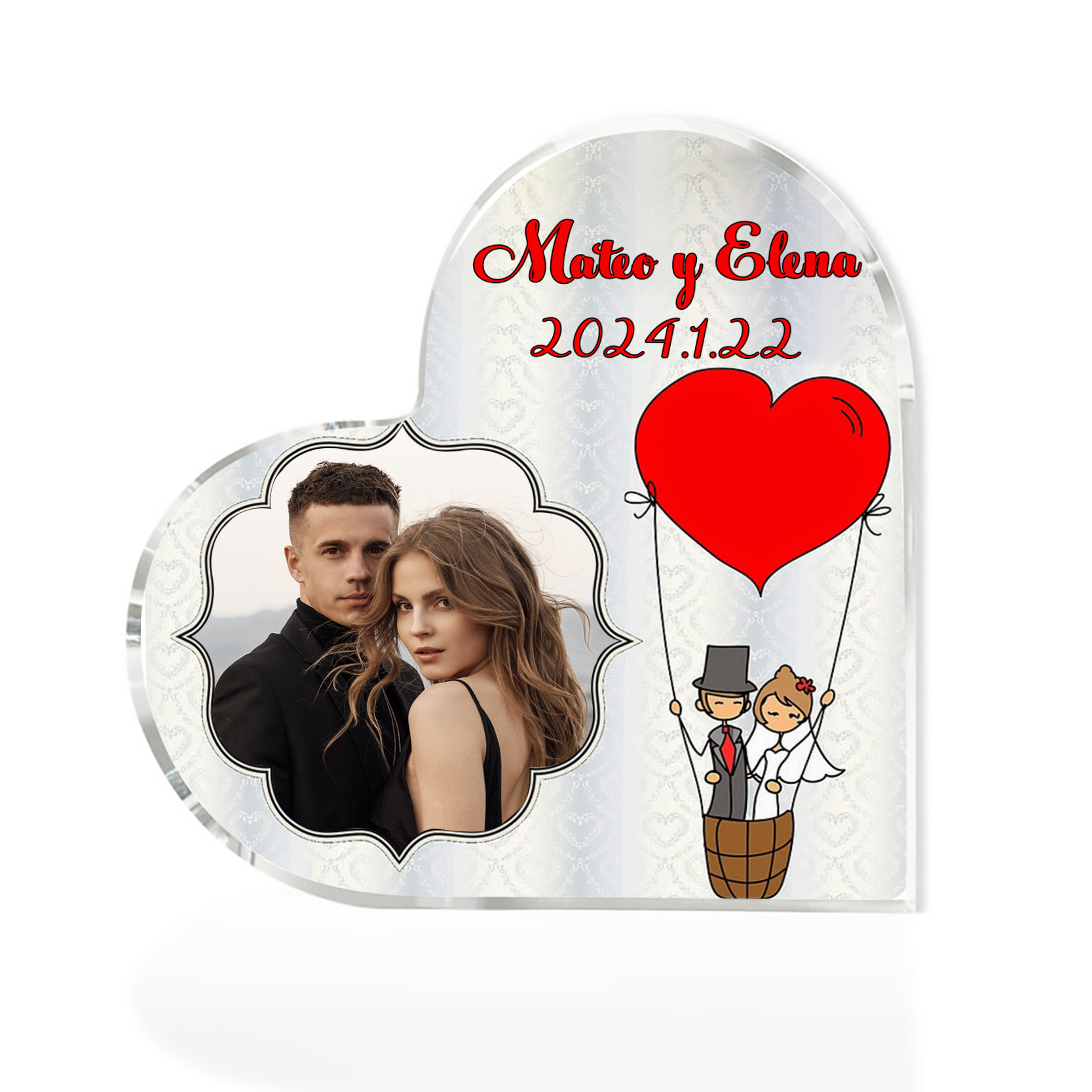 Placa de acrílico en forma de corazón con fecha, texto y foto personalizados-Jessemade ES