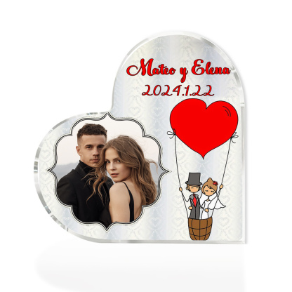 Placa de acrílico en forma de corazón con fecha, texto y foto personalizados-Jessemade ES