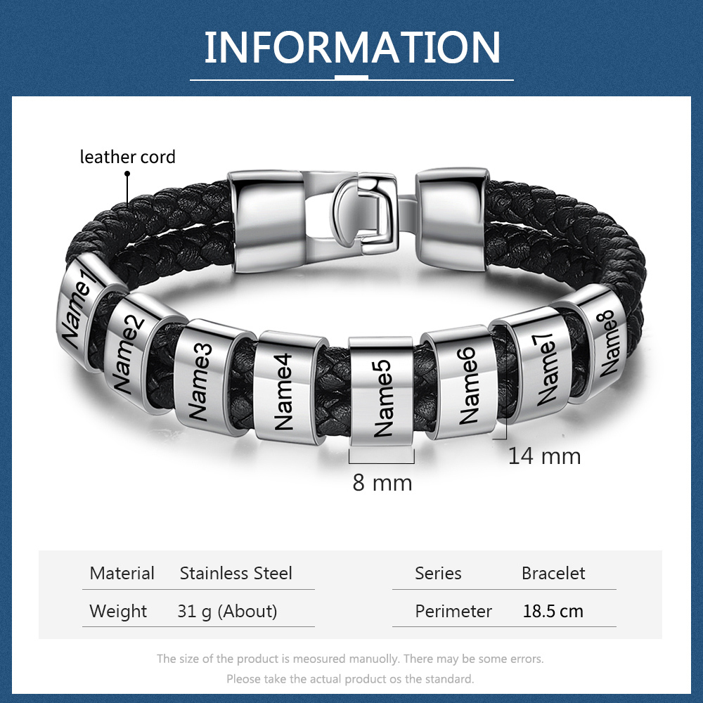 Pulsera 1-8 Nombres Personalizados de Cuero Trenzado con Aros-Jessemade ES