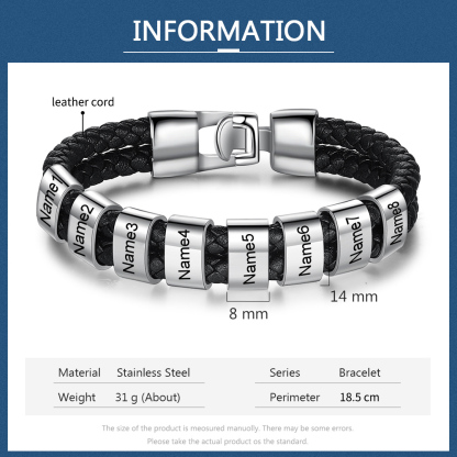 Pulsera 1-8 Nombres Personalizados de Cuero Trenzado con Aros-Jessemade ES