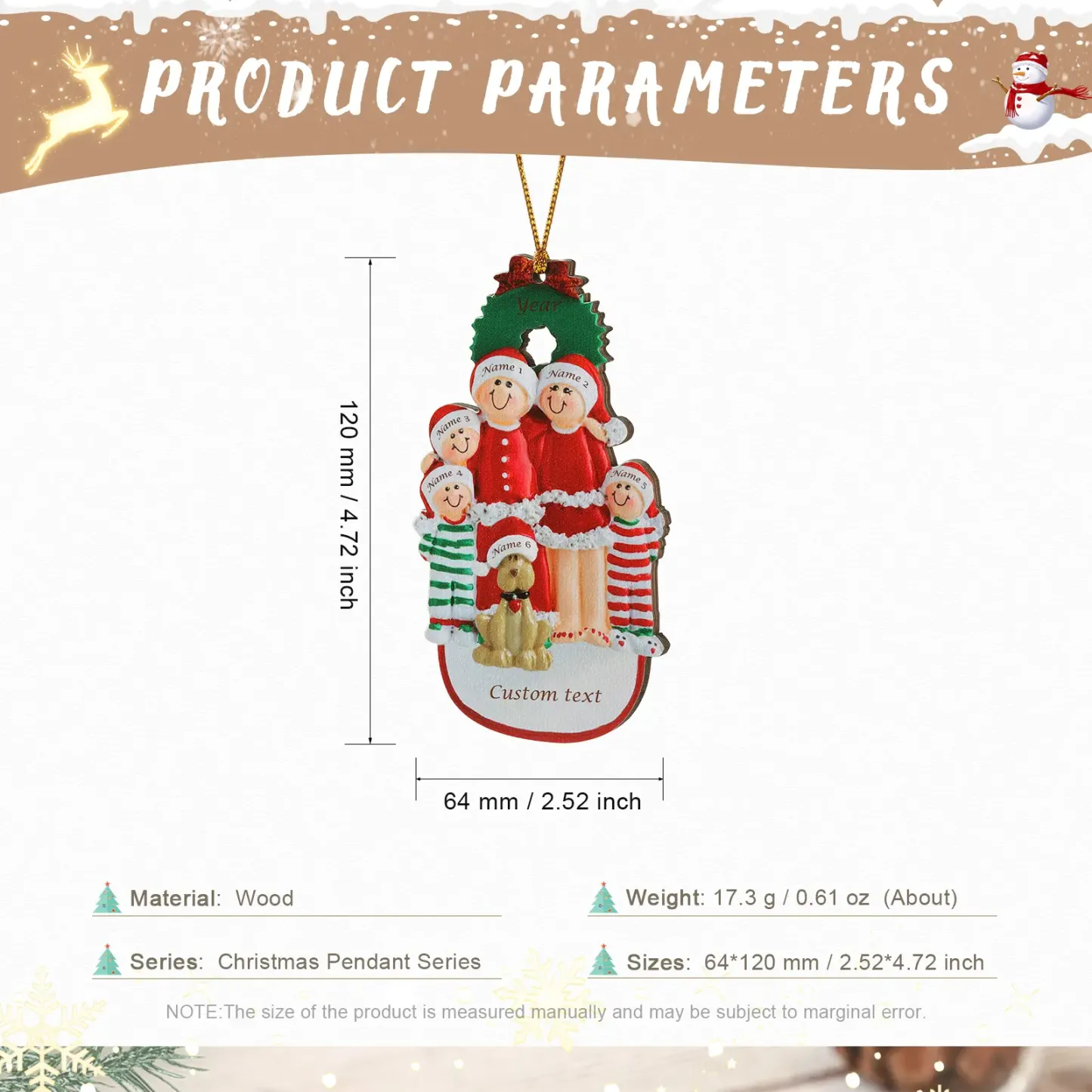 Navidad-Muñecos Ornamentos Navideños con Perro 6 Nombres y 1 Año con Texto Personalizados Adorno de Madera