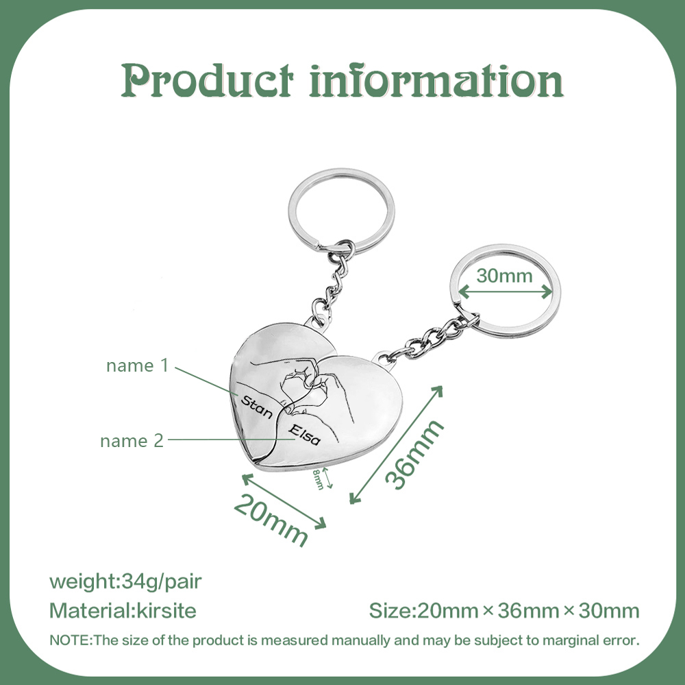 Llavero de corazón para pareja "Juntos un corazón completo" 2 nombres personalizados-Jessemade ES