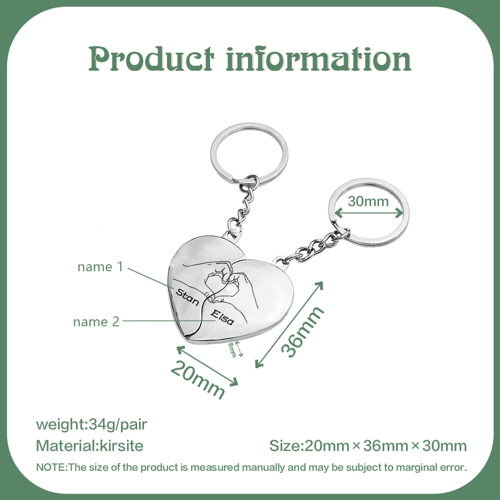 Llavero de corazón para pareja "Juntos un corazón completo" 2 nombres personalizados-Jessemade ES