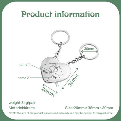 Llavero de corazón para pareja "Juntos un corazón completo" 2 nombres personalizados-Jessemade ES