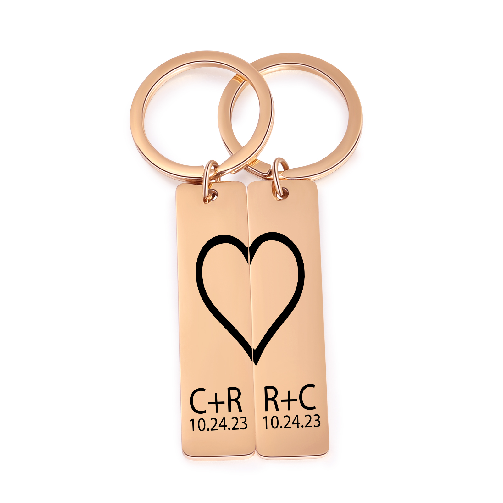 Llavero para pareja de corazón 2 letras personalizadas con fecha