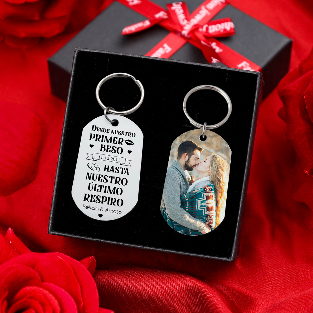 Llavero personalizado con foto, 2 nombres y una fecha para pareja-Jessemade ES