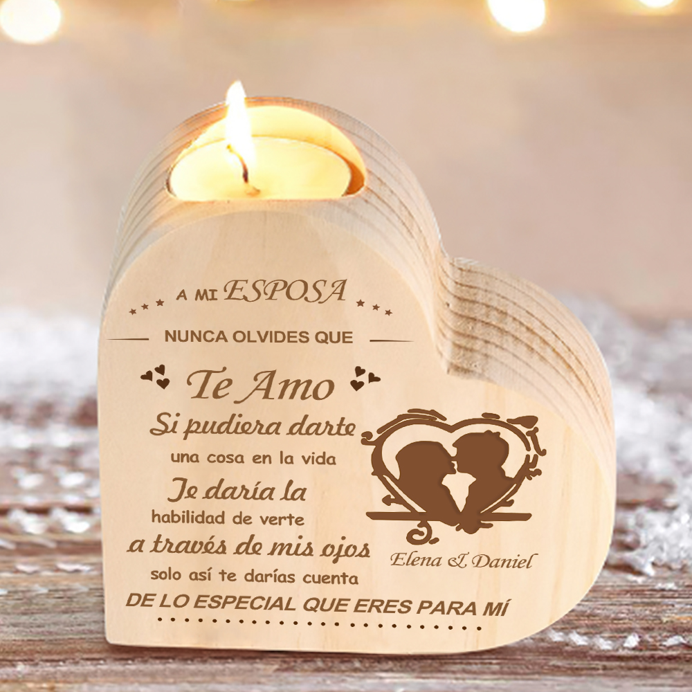 A mi esposa-Candelero de madera para pareja sin vela personalizado con 2 nombres-Jessemade ES