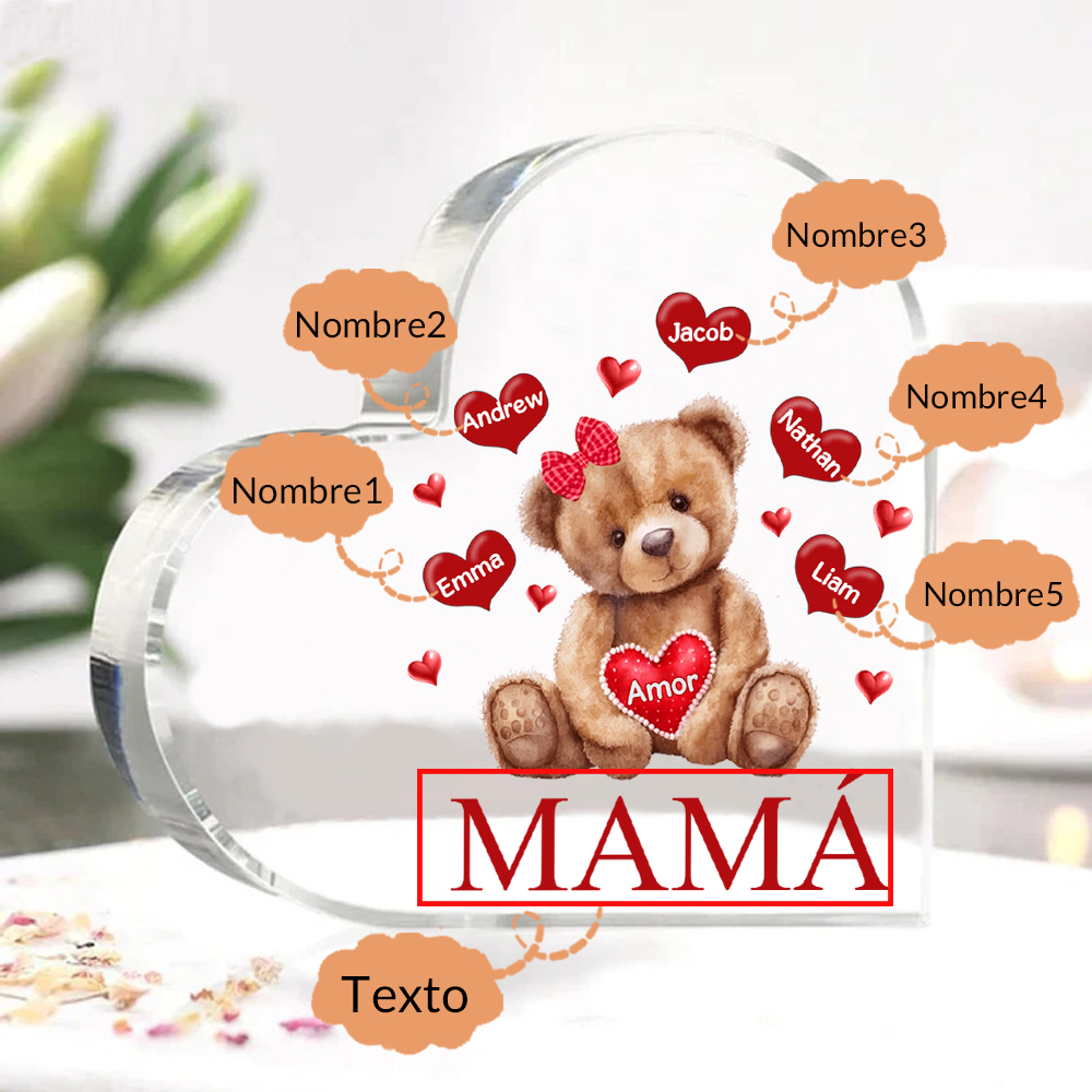A mi mamá/abuela-Placa de acrílico "Nosotros" en forma de corazón 5 nombres y 1 texto personalizados-Jessemade ES