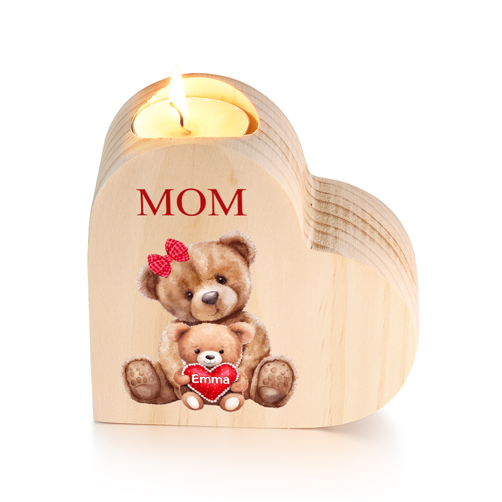 A mi mamá/abuela-Candelero osos 1-6 nombres y 1 texto personalizados en forma de corazón de madera sin candela-Jessemade ES