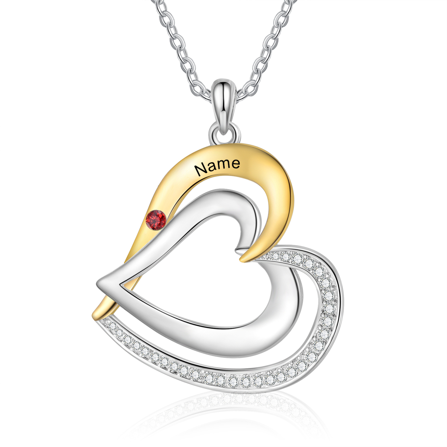 Collar de corazón de plata 925 con 1 nombre y piedra de nacimiento personalizado-Jessemade ES