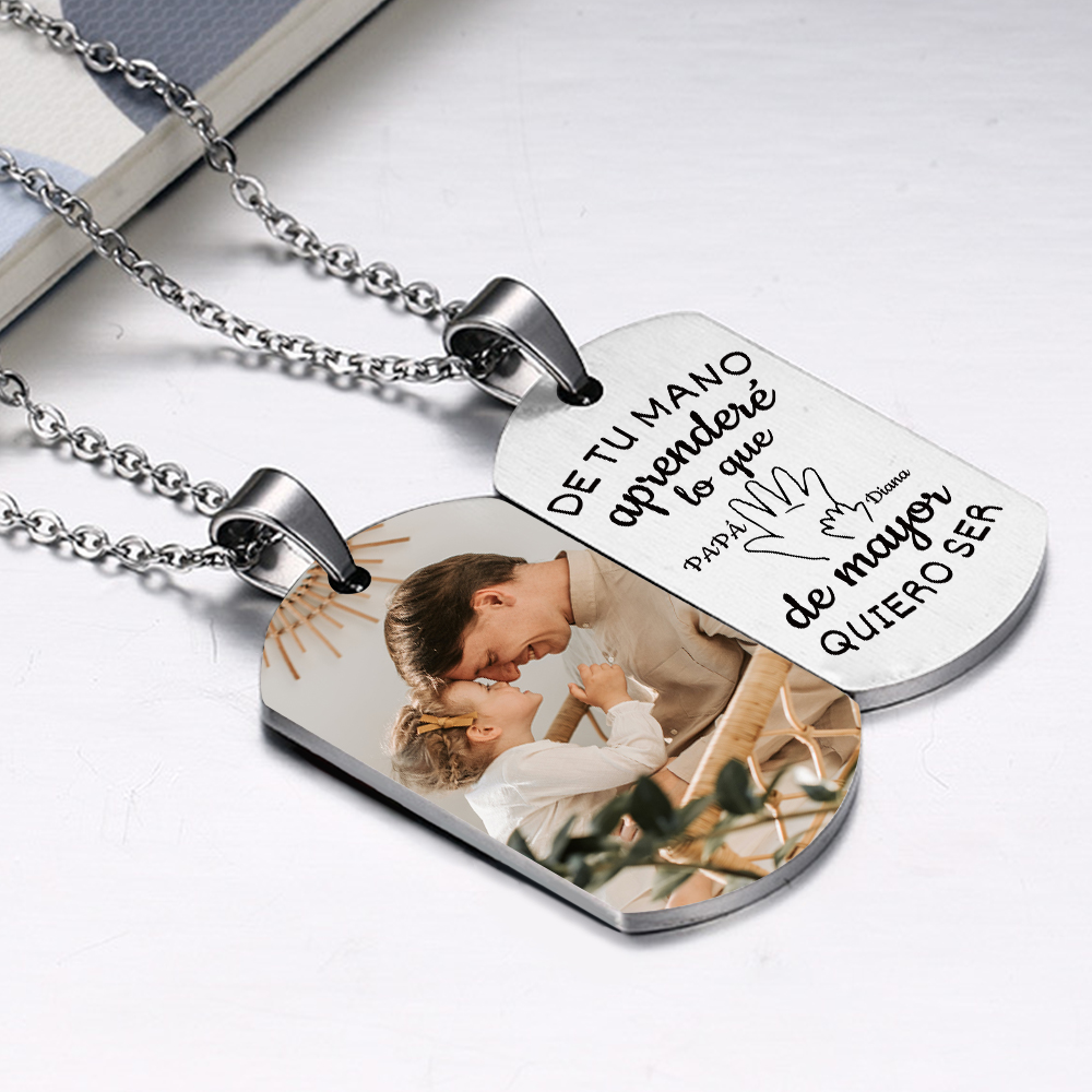 A MI PAPÁ-Collar "mano y manito" de placa personalizada con 2 nombres y foto-Jessemade ES