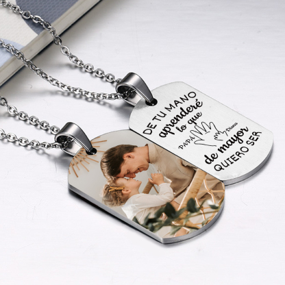 A MI PAPÁ-Collar "mano y manito" de placa personalizada con 2 nombres y foto-Jessemade ES