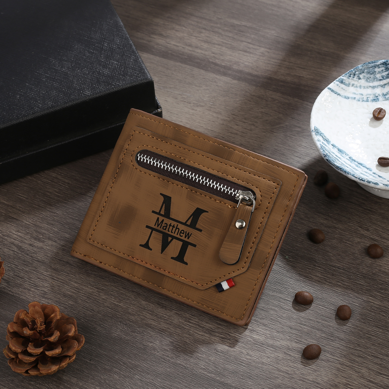 Cartera, billetera personalizada con 1 foto, 1 nombre y 1 letra monedero para hombre-Jessemade ES