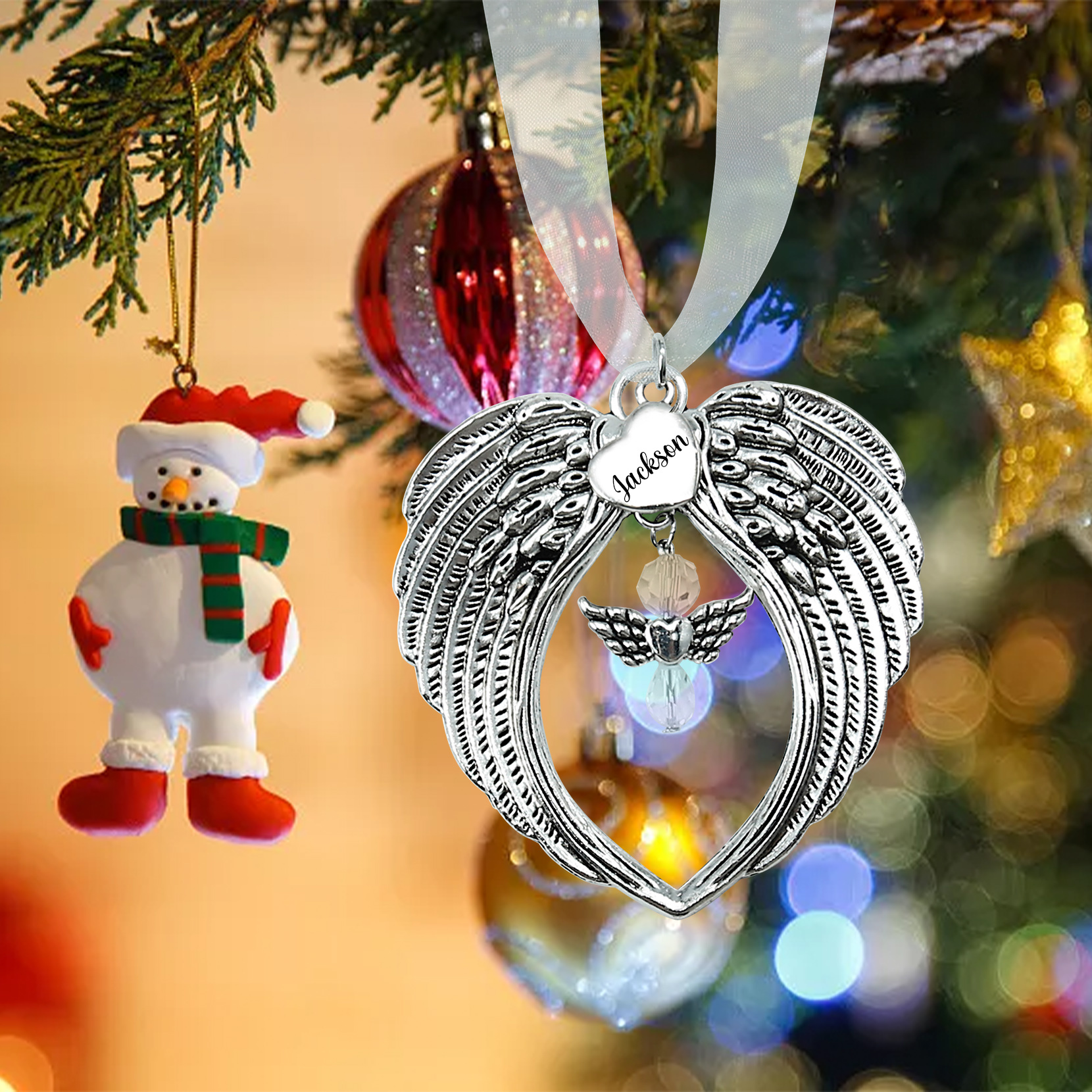 Adorno navideño de alas conmemorativo Adorno de Navidad 1 nombre personalizado 