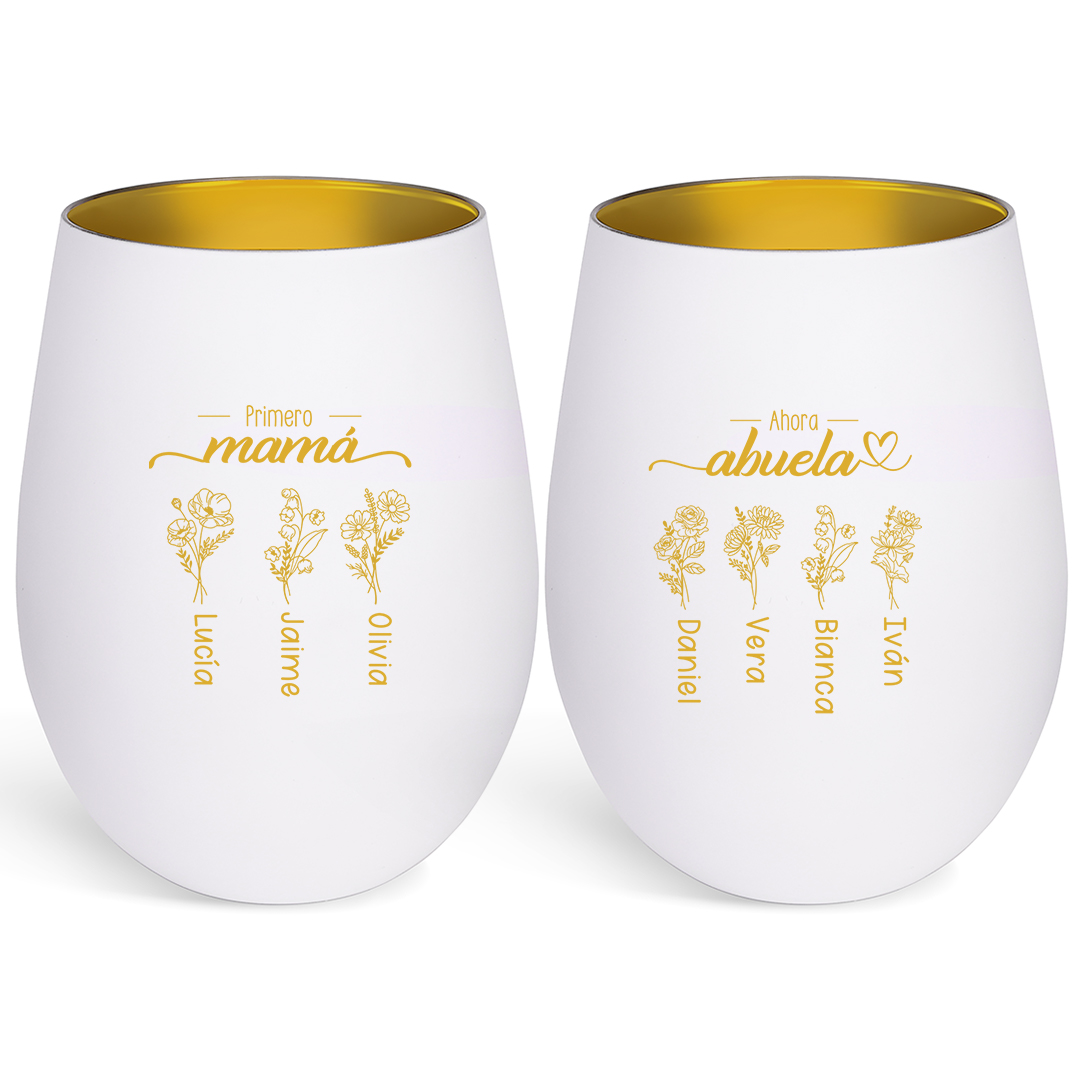 Portavelas de cristal personalizado con 2–10 flores de nacimiento y nombres para mamá/abuela