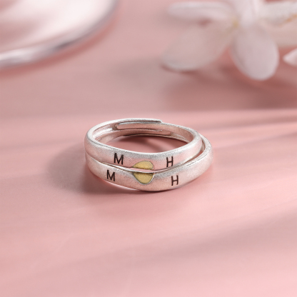 Anillos para Pareja de Corazón Plata 925 Personalizados de 2 Letras y Fecha Anillos Ajustables Alianza-Jessemade ES