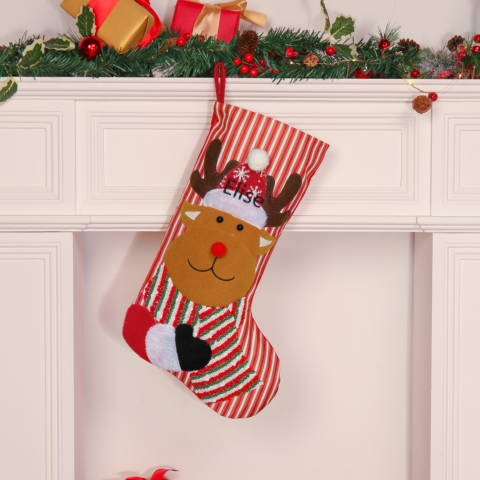 Adornos de medias navideñas con muñeco Bolsa de regalo 1 Nombre personalizado-Jessemade ES