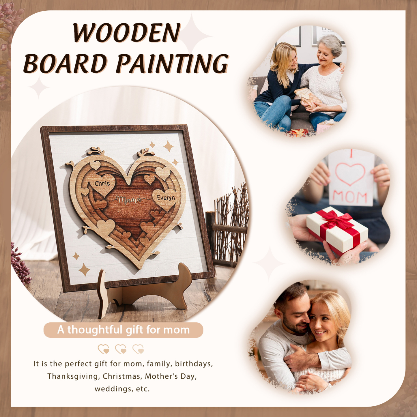 A mi mamá-Adorno 2-6 nombres personalizados decoración de madera de corazón-Jessemade ES