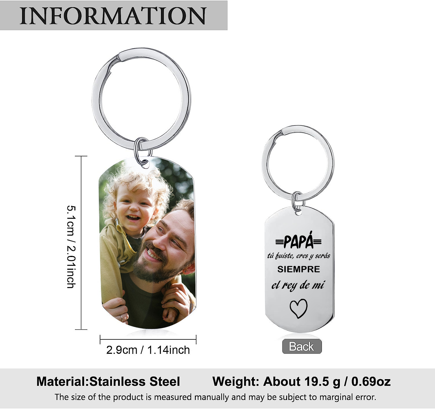 A mi papá-Llavero Personalizado ERES EL REY DE MI CORAZÓN... 1 Foto-Jessemade ES