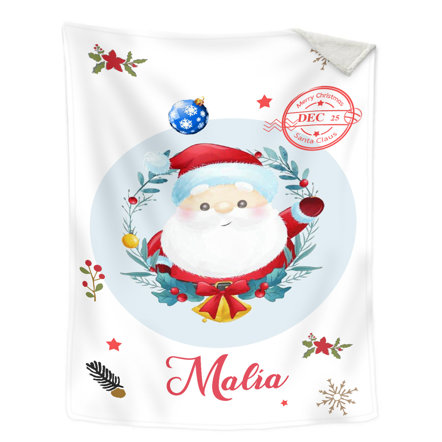 Manta de buen calidad con Papá Noel personalizada con 1 nombre-Jessemade ES