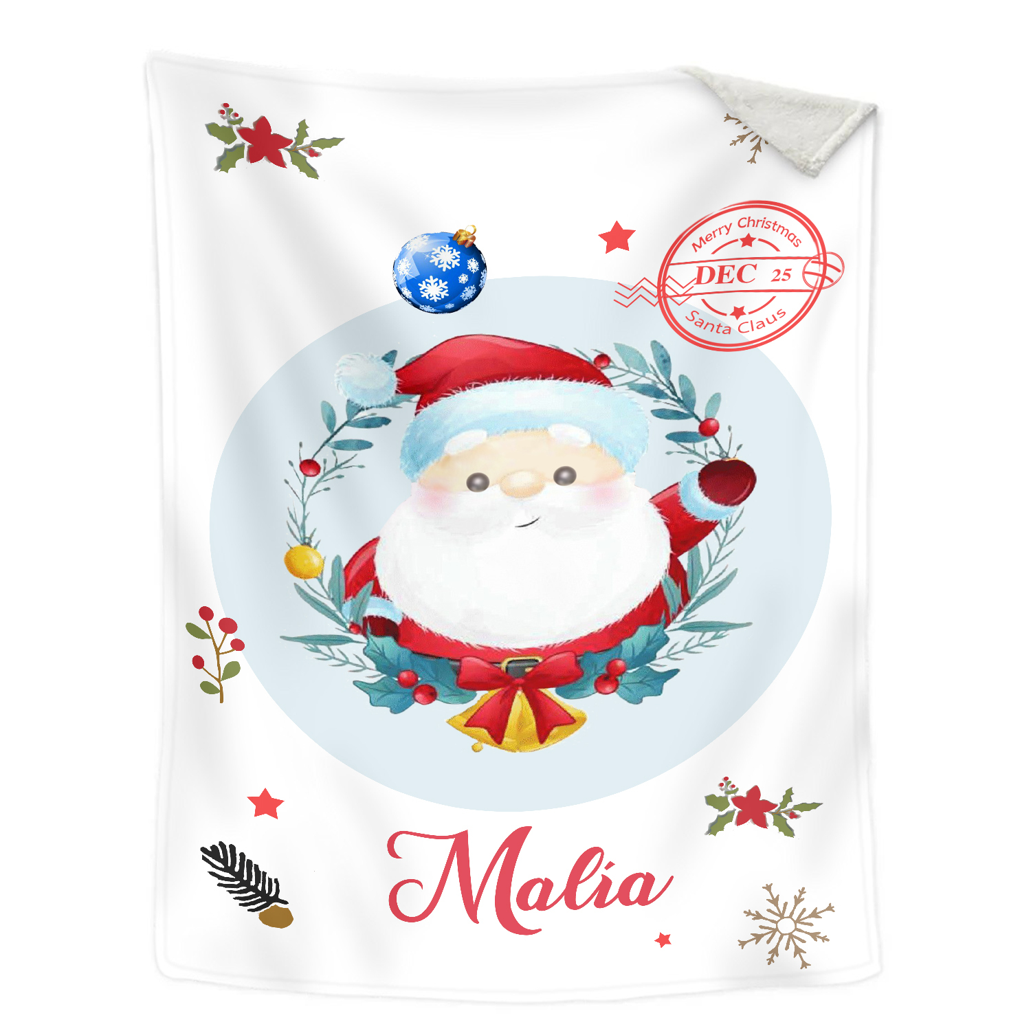Manta de buen calidad con Papá Noel personalizada con 1 nombre-Jessemade ES