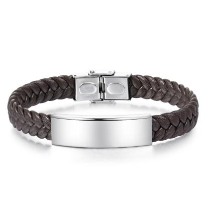 Pulsera de cuero trenzado Pulsera de hombre con 1 texto personalizado